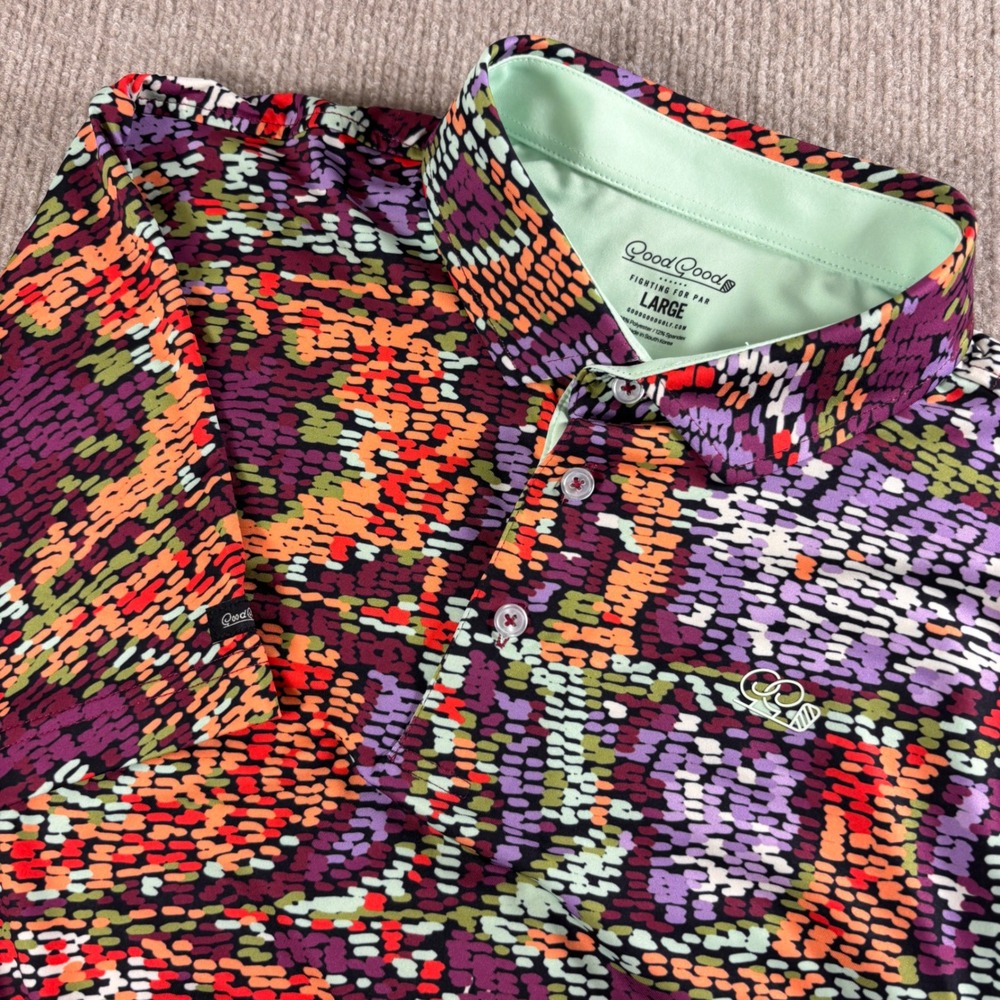 Good Good Golf Multicolor "Wing It" Performance Polo Men's Size Large EUC